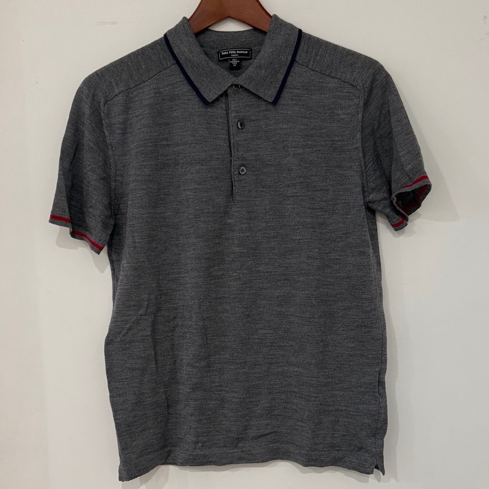 Saks Fifth Avenue Charcoal Polo 100% Wool, 100% Laine LIKE NEW - Picture 1 of 6